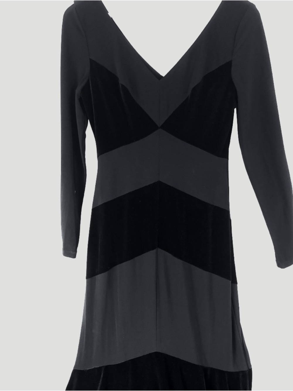 Lauren Ralph Lauren Black Long-Sleeve V-Neck Velvet Chevron Long Dress